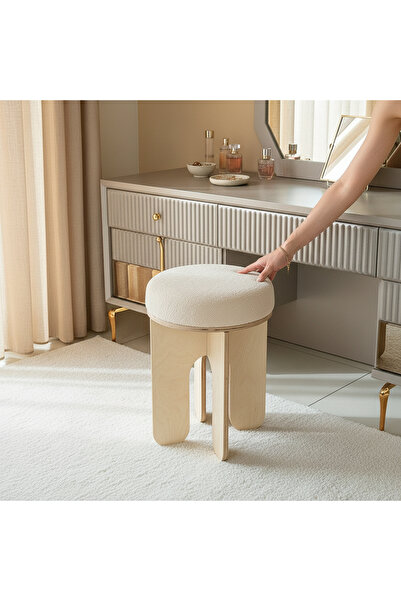 Vera Concept Home Kumaşlı Geçirmeli Puf ve Yan Sehpa – Şeffaf Ahşap Gövde