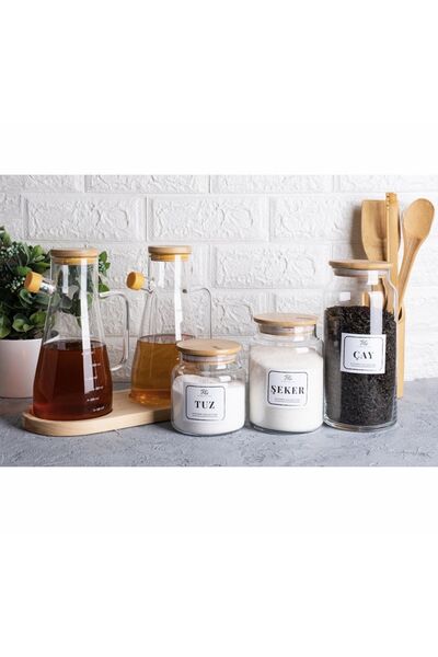 Kitchen Pembelia 6 Parça Macterchef Bambu Kapaklı Standlı Yağdanlık Set Ve Ba...