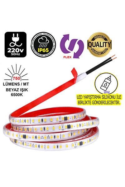 ELEKTROLED 220V Şerit LED YÜKSEK IŞIK GÜNIŞIĞI 2 METRE LED UCUNDA BESLEME KAB...