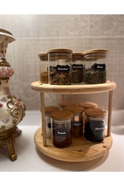 Kitchen Pembelia Bambu Döner Standlı 12'li 250ml Baharatlık Seti