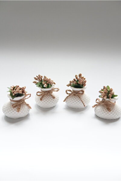 Lavinyum 4'lü Dekoratif Mini Çiçekli Vazo Set-Kahve Yanı Sunumluk Hediyelik (...