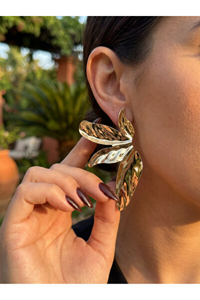 ayoljewelry أقراط بلوم سبليت الذهبية المصنوعة من الفولاذ