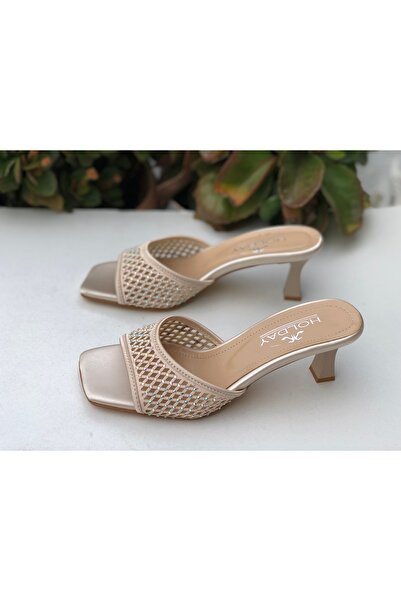 Holdays Kadın ten saten fileli taş detaylı abiye terlik