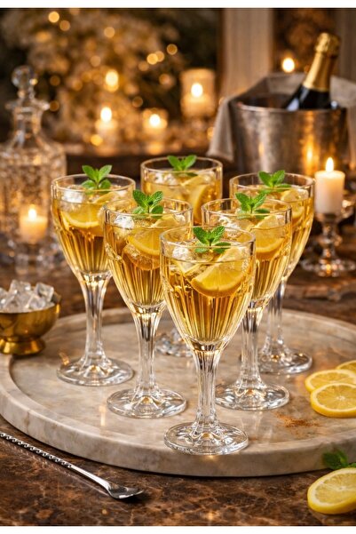 DİBA AVM 6 Pieces Lux Footed Coffee Side Water and Soft Drink Glass Presentat...