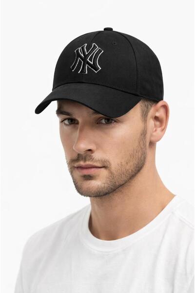 Silver Unisex Baseball Structured Embroidered Ny Hat Black