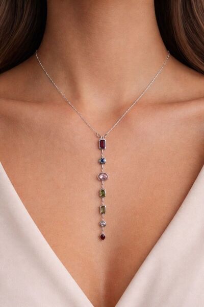 Boox99 Wip Steel Color Row Zircon Stone Y Model Women's Necklace |   Blackene...