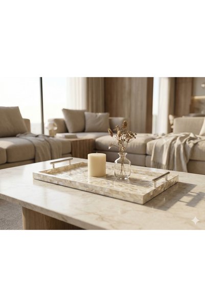 RİVO HOME DECOR صينية ميا المصنوعة يدويًا من الخشب الطبيعي، صينية فاخرة للعرض والديكور مقاس 55×35 سم