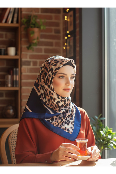 Berussa Leopar Lajivert Krem Eşarp