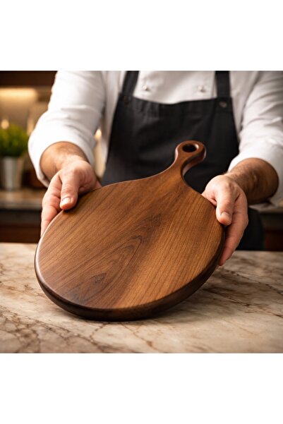 qarqa لوح تقطيع من خشب الجوز الطبيعي من لونا - شكل دائري - قطر 30 سم - يُكتب ...