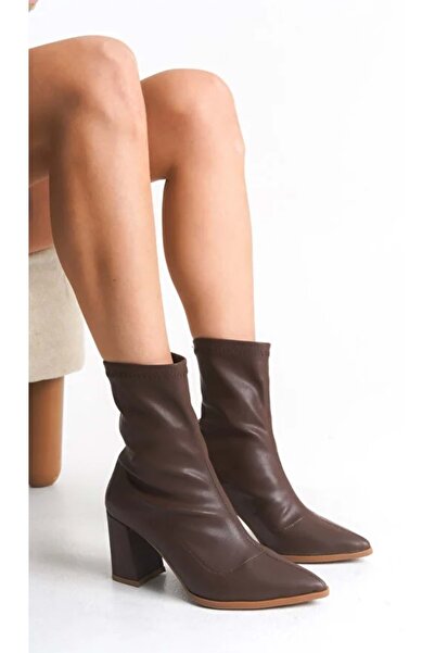 Kocamanlar Ayakkabı Feles Stretch Pointed Toe Women's Boots Brown