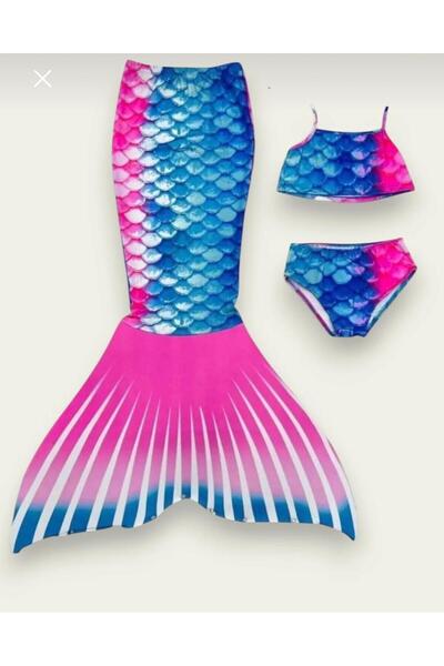 dilaydamla kids Kız Çocuk Deniz Kızı Mayo Kostüm Mavi