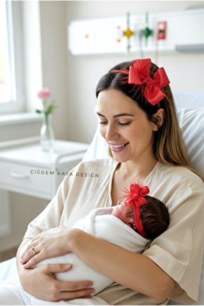 çiğdem kaya design Set coroană de maternitate cu pene cu detaliu de fundă roș...