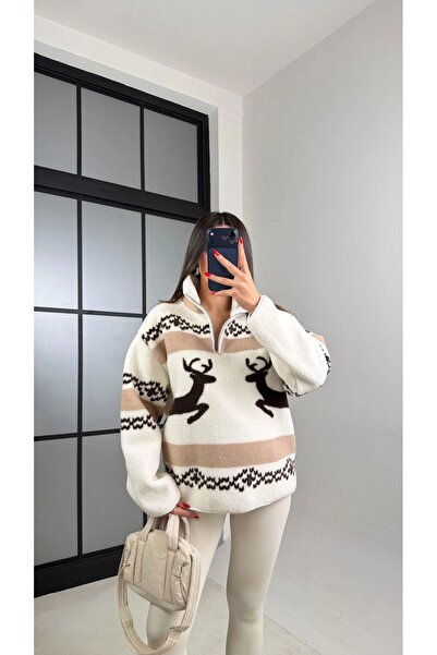 Vesua BALIKÇI YAKA YARI FERMUARLI GEYİKLİ POLAR SWEATHİRT