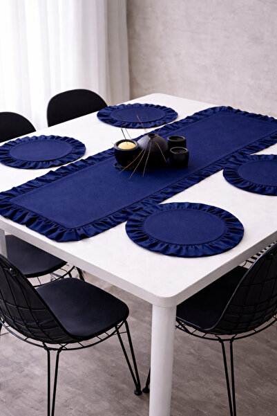 ÇIQRIK HOME 5 Parça Lacivert Masa seti 4 Adet Amerikan Servisi Supla + 1 Adet...