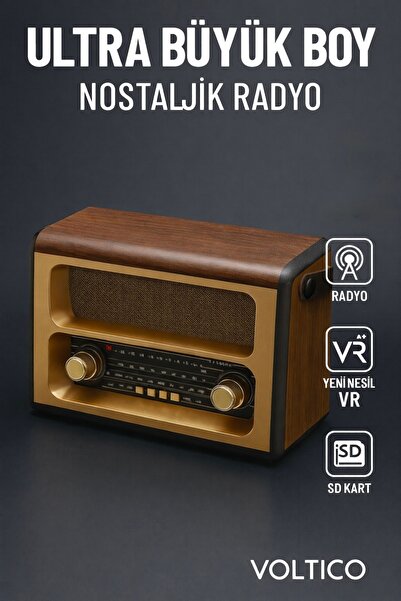 Voltico Büyük Boy Retro Bluetooth Radyo – Şarjlı, Güçlü Ses ve Şık Tasarım