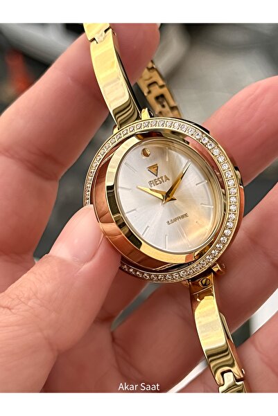 Fiesta Çift Taraflı Kullanım, Altın Sarısı Çelik Kordon Kelepçe Kadın Kol Saati