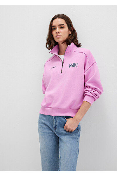 Mavi Logo Printed Semi-Zip Pink Sweatshirt 1S10373-71067