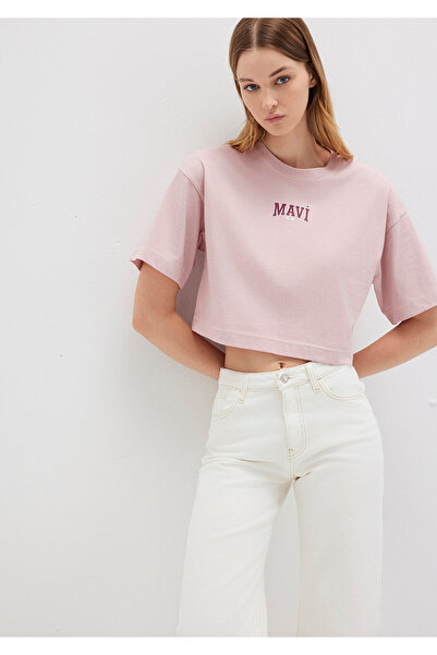 Mavi Logo Printed Crop Pink Women's T-Shirt M1613411-71018