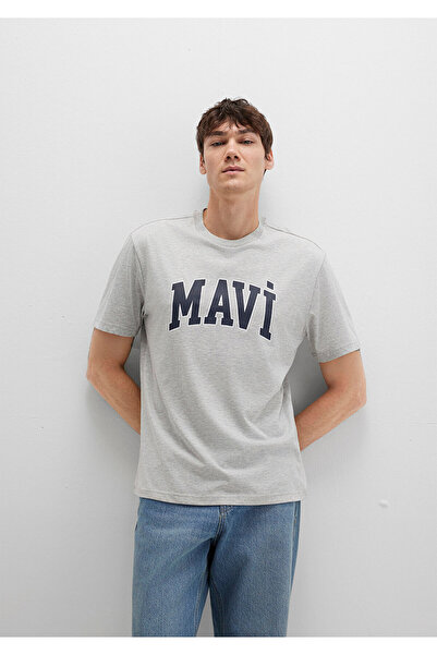 Mavi Logo Baskılı Gri Tişört Loose Fit / Bol Rahat Kesim 0611711-80196