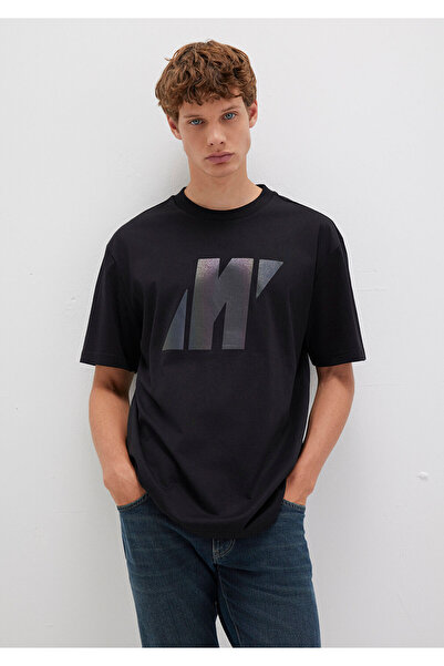 Mavi Pro Logo Baskılı Siyah Tişört Loose Fit / Bol Rahat Kesim 0613087-900