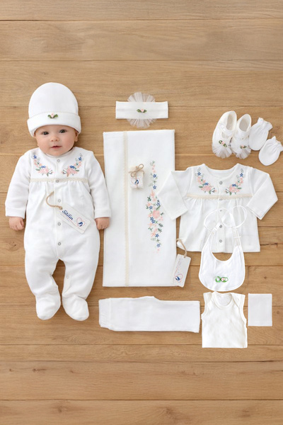 Sitilin مجموعة هدايا للمواليد الجدد مكونة من 10 قطع من القطن 100% بلون إكرو -...