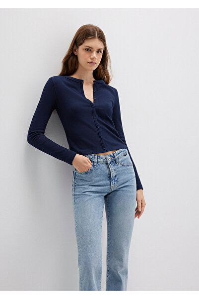 Mavi Button Detailed Navy Blue Long Sleeve T-Shirt Fitted / Bodycon Cut 16133...