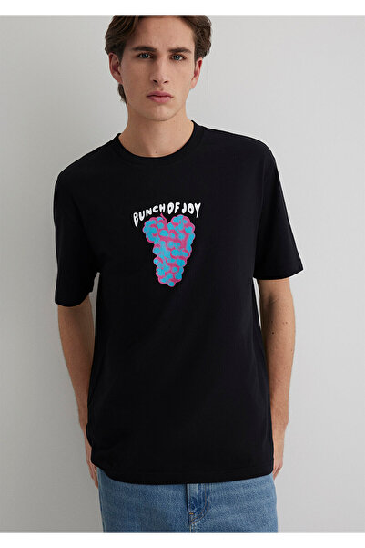 Mavi Schwarzes T-Shirt mit Aufdruck „Punch Of Joy“, Loose Fit / Bol Rahat Kes...