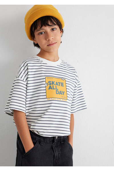 Mavi Skate All Day Baskılı Ekru Tişört Oversize / Geniş Kesim 6610263-89187