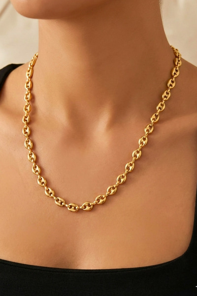 Crc Bijuteri Gold Color Knitted Model Chain Steel Women's Necklace