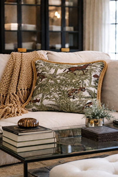 Alacastore Jakar Dokuma Jüt Biyeli Özel Tasarım Dekoratif Yastık Kırlent Kılıfı