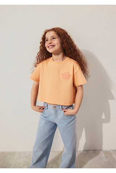 Mavi Baskılı Turuncu Tişört Loose Fit / Bol Rahat Kesim 7610271-84657