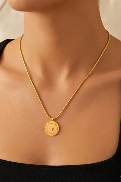 Crc Bijuteri قلادة فولاذية ذهبية اللون ذات طرف كامل