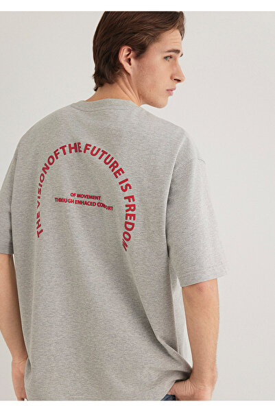 Mavi Bedrucktes graues T-Shirt mit entspannter Passform 0612744 -80196