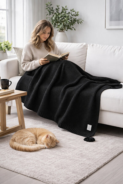 Miespiga Coco Rice Knitted Pompom Knitwear Tv Blanket Throw Sofa Shawl