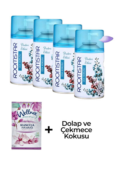 KMS HOME ROOMSTAR Oda Kokusu Pudra Etkisi 300 Ml X 4 Adet + Dolap Çekmece Kokusu