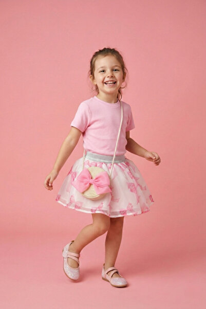 Le Mabelle Fuchsia Bow Printed Organza Girls Skirt - Harper