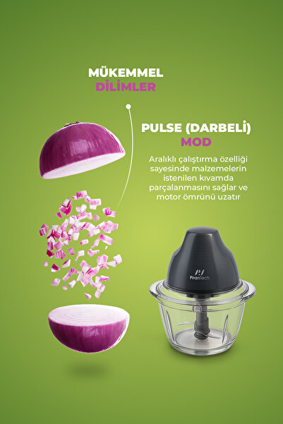 PiranTech YH-11 Cam Hazneli Rondo – Dokunmatik Çalışma – Paslanmaz Çelik Bıçak – 2 Fonksiyonlu