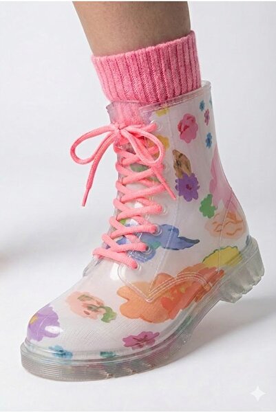 Frida Shoes Frida Kadın Şeffaf Su Geçirmez Bot 13401-beyaz Çiçek Desenli