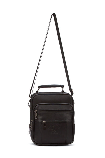 Newish Polo Мъжка чанта от естествена кожа с черна стоманена рамка и регулиру...