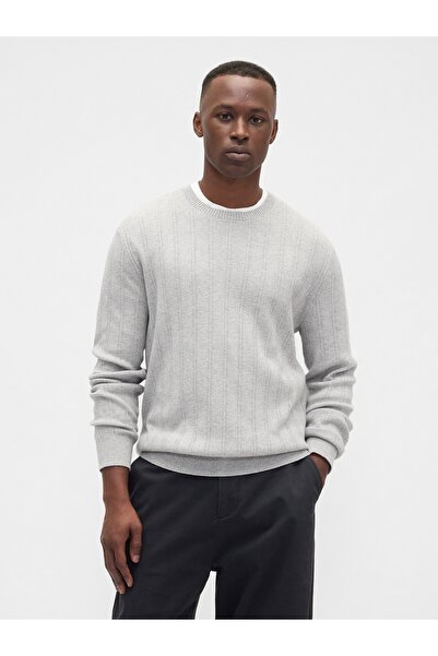 GAP Erkek Gri CashSoft Ribbed Bisiklet Yaka Kazak