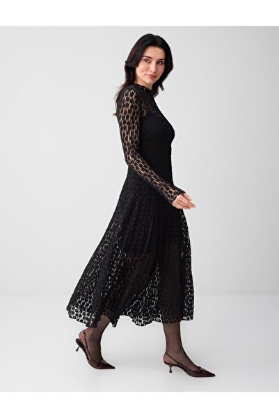 Jimmy Key Rochie neagră Narrow croială cu decolteu în formă de dantelă Midi d...