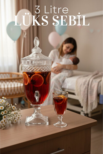 Roza's Home Tulip Musluklu Cam Sebil 3 Litre Parti Sebili Lüks Lohusa Şerbet ...