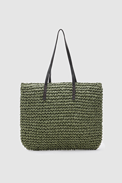 OGGO Hasır Omuz Çantası - Deri Saplı