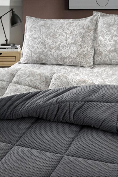 Bayev Comforter Gray Single Sleeping Set Reversible - Quilt+Fitted Sheet+Pill...