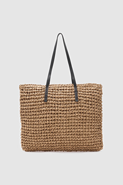 OGGO Hasır Omuz Çantası - Deri Saplı