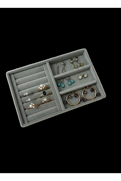 MeGass Dekor Yerli Üretim Süet Kumaş Gri Renk 22 Cm / 14 Cm Çekmece Içi Takı ...