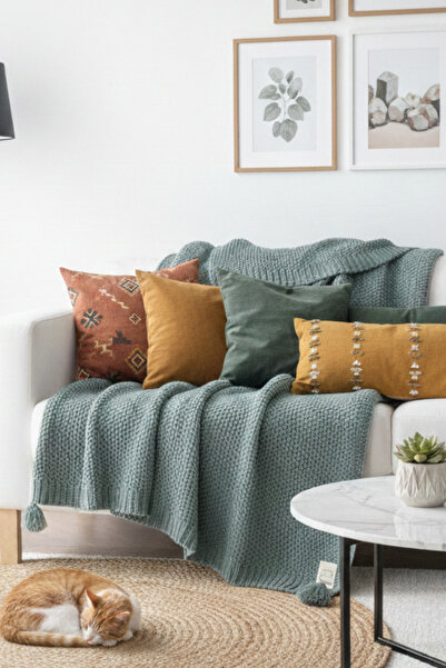 Miespiga Tricotaje tricotate Coco Rice Pătură TV Aruncă apă verde tricotat șa...