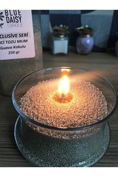 BlueDaisyCandle Inci Tozu Mum Exclusive ( 30 Adet Fitil Ile ) GUAVA Aromalı Kum Beji 250 gr
