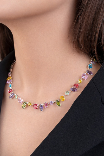 HOUSEKİ قلادة جيما فضية مع أحجار ملونة