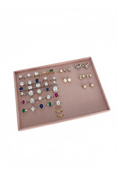 MeGass Dekor حامل حلقي مغمور بالدرج من قماش الكتان باللون الوردي مقاس 34/24 سم